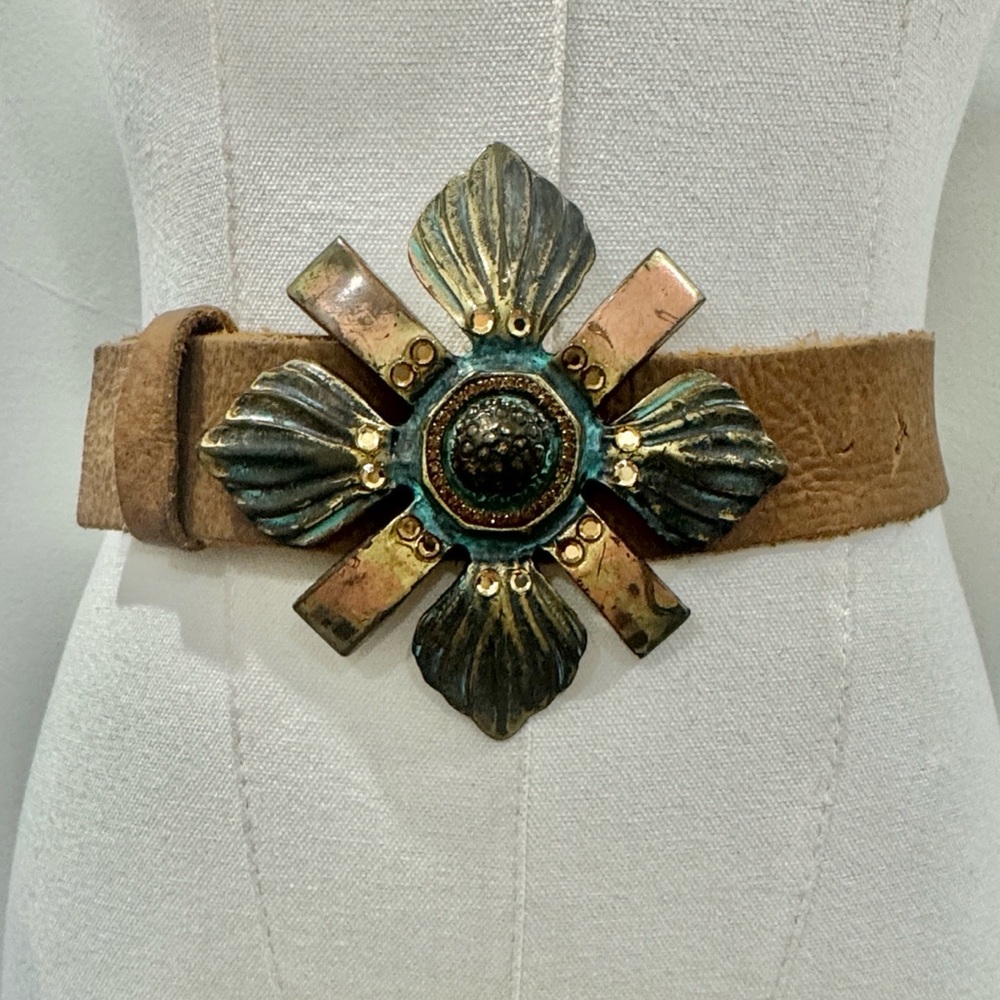 **Statement Belt Heavy Solid Brass & Copper Buckl… - image 1